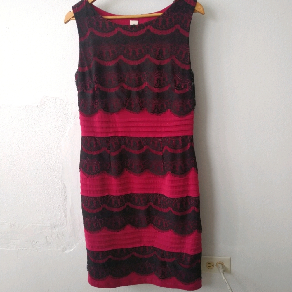 Pink and black lace dress